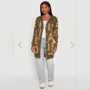 Stylish Olive and Tan Women's Cardigan